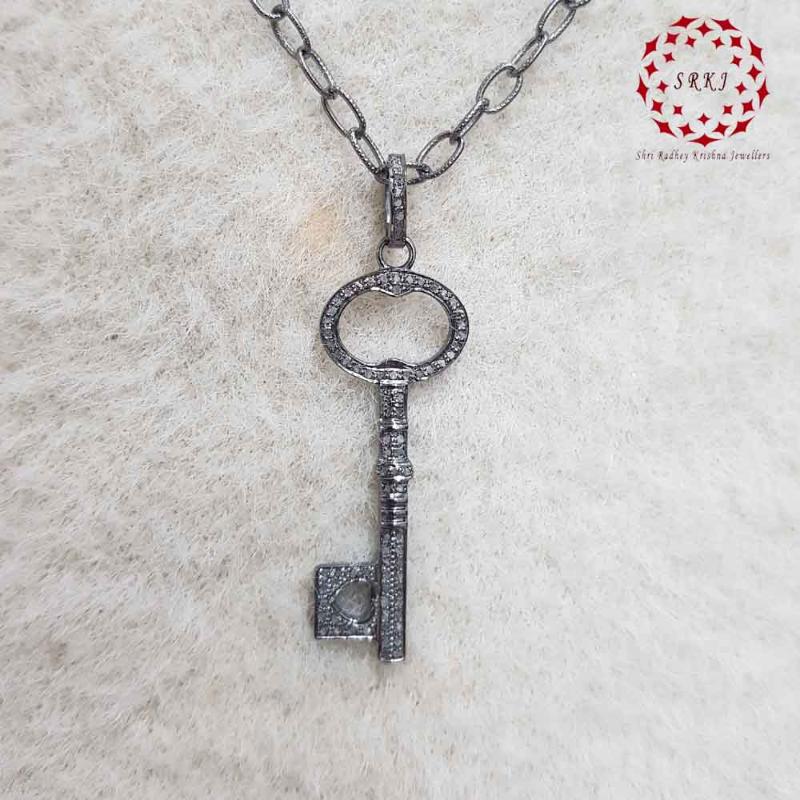 Beautiful Designer Key Pendant, Stylish Key Necklace, Silver Jewelry