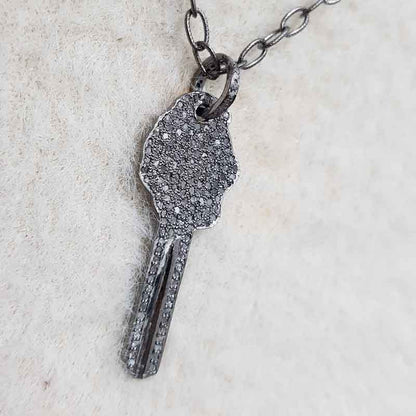 Classic And Fancy Key Pendant With Pave Diamond, Fancy Key Necklace, Silver Jewelry