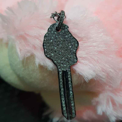 Classic And Fancy Key Pendant With Pave Diamond, Fancy Key Necklace, Silver Jewelry