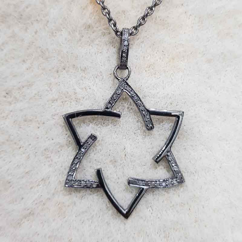 Lovely Yellow And Black Plated Pave Diamond Star Pendant, Star Necklace, Silver Jewelry