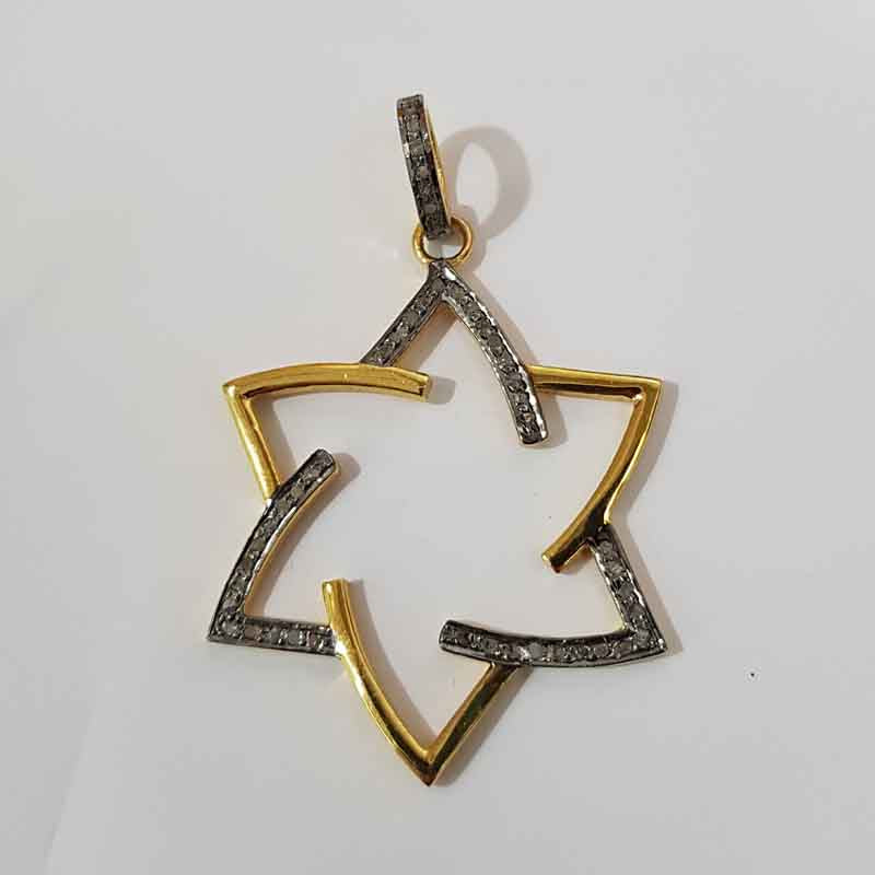 Lovely Yellow And Black Plated Pave Diamond Star Pendant, Star Necklace, Silver Jewelry