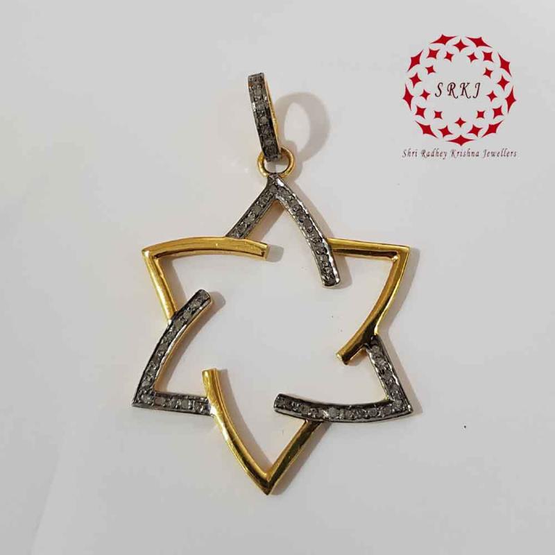 Lovely Yellow And Black Plated Pave Diamond Star Pendant, Star Necklace, Silver Jewelry