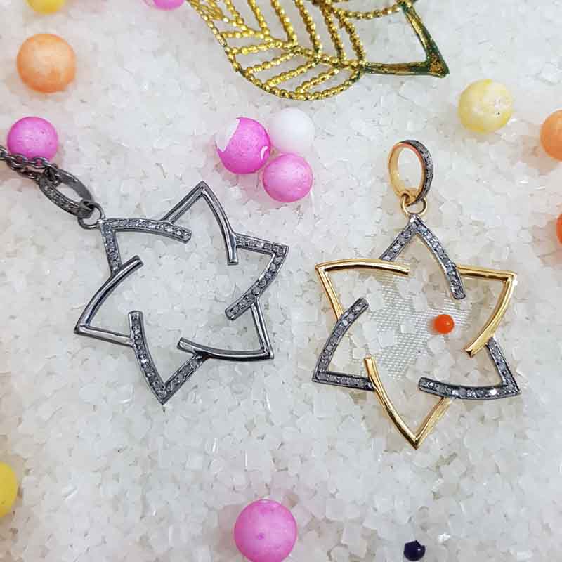 Lovely Yellow And Black Plated Pave Diamond Star Pendant, Star Necklace, Silver Jewelry