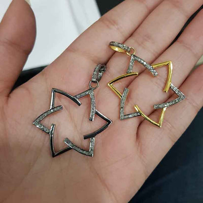 Lovely Yellow And Black Plated Pave Diamond Star Pendant, Star Necklace, Silver Jewelry