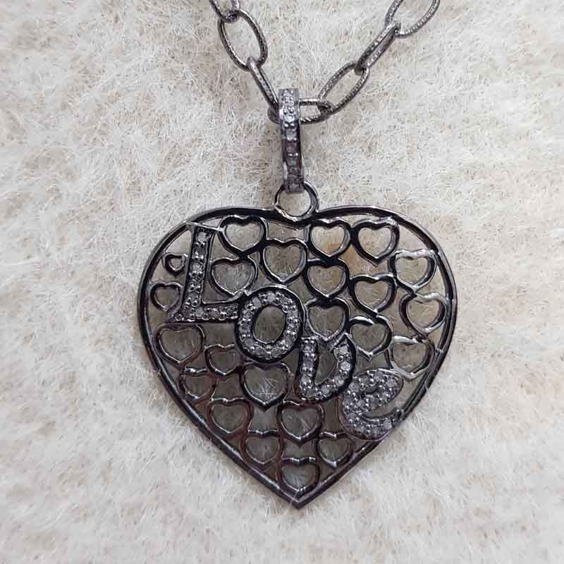 Love With Heart Designer Fancy Pave Diamond Unique Style Pendant, Personalized Gift For Love