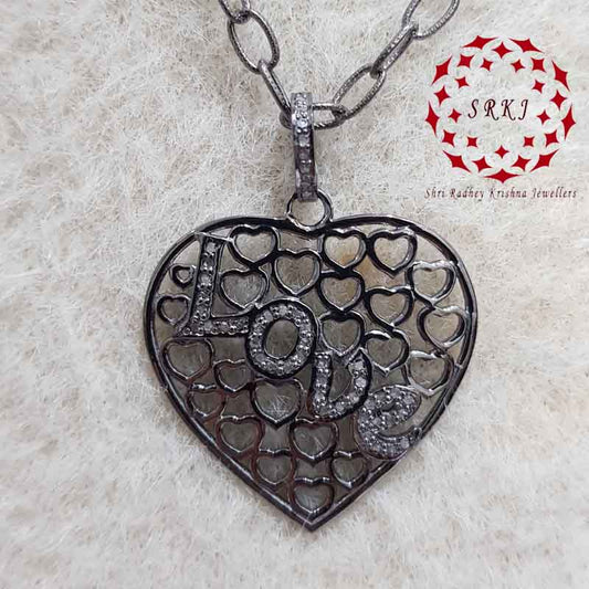 Love With Heart Designer Fancy Pave Diamond Unique Style Pendant, Personalized Gift For Love