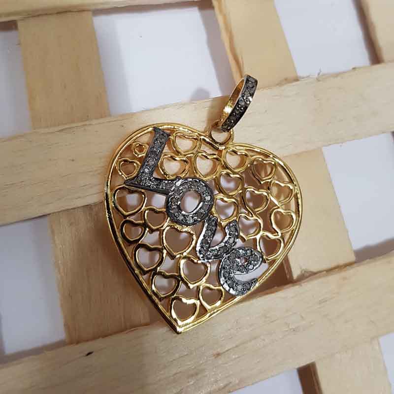 Love With Heart Designer Fancy Pave Diamond Unique Style Pendant, Personalized Gift For Love