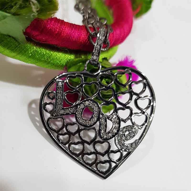 Love With Heart Designer Fancy Pave Diamond Unique Style Pendant, Personalized Gift For Love