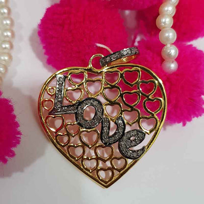 Love With Heart Designer Fancy Pave Diamond Unique Style Pendant, Personalized Gift For Love