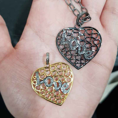 Love With Heart Designer Fancy Pave Diamond Unique Style Pendant, Personalized Gift For Love