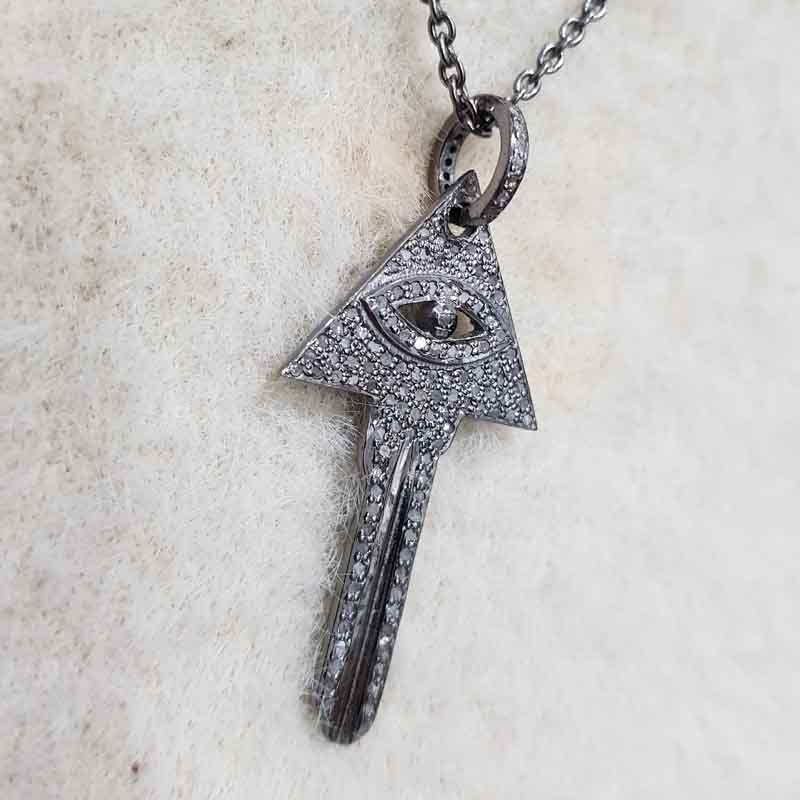 Attractive Key Shape Designer Silver Pendant, Key Necklace, Silver Jewelry