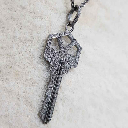 Beautifully 925 Sterling Pave Diamond Silver Key Pendant, Shiny Key Necklace, Gift For Love