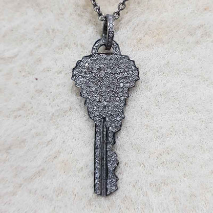 Antique Key Shape Design Silver Pendant, Classic key Necklace, Silver Jewelry