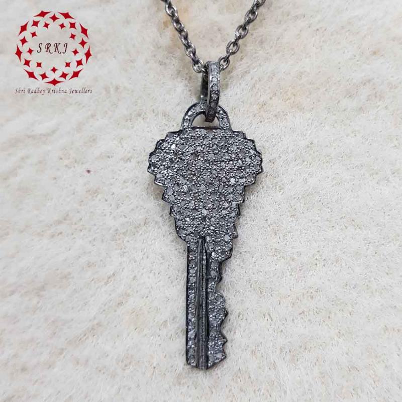 Antique Key Shape Design Silver Pendant, Classic key Necklace, Silver Jewelry