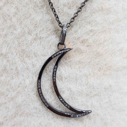 Beautiful Moon Pendant With Pave Layers, Half Moon pendant, Silver Jewelry