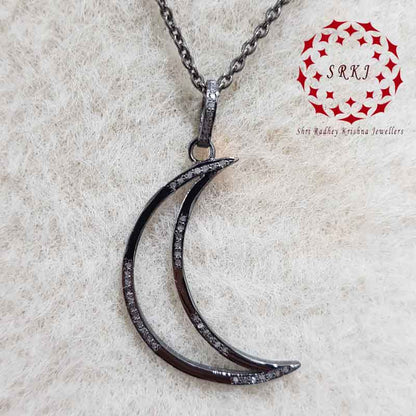 Beautiful Moon Pendant With Pave Layers, Half Moon pendant, Silver Jewelry