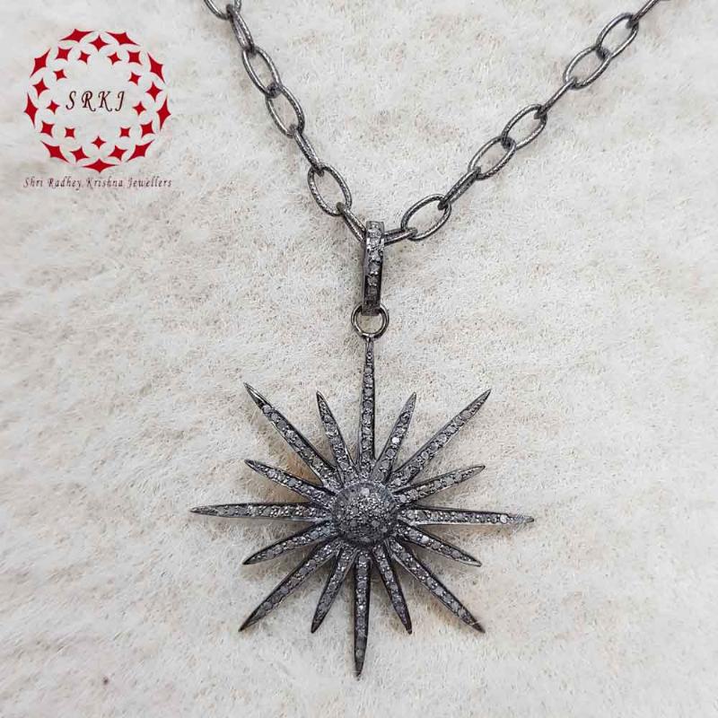 Precious 925 Sterling Yellow and Black Plated Designer Silver Pendant, Sunburst Necklace, Silver Jewelry