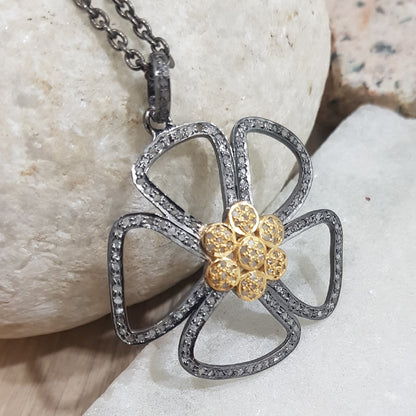 Gorgeous Handmade Flower Designer Pave Diamond Beautiful Pendant, Floral Radiance Charm, Silver Jewelry, Gift For Sister