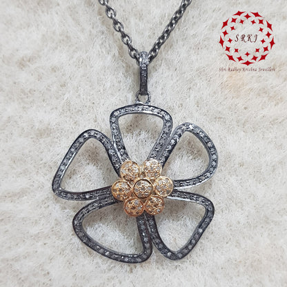 Gorgeous Handmade Flower Designer Pave Diamond Beautiful Pendant, Floral Radiance Charm, Silver Jewelry, Gift For Sister