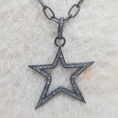 Good Looking Pave Diamond Star Design Black Silver Pendant, Star Necklace, Silver Jewelry