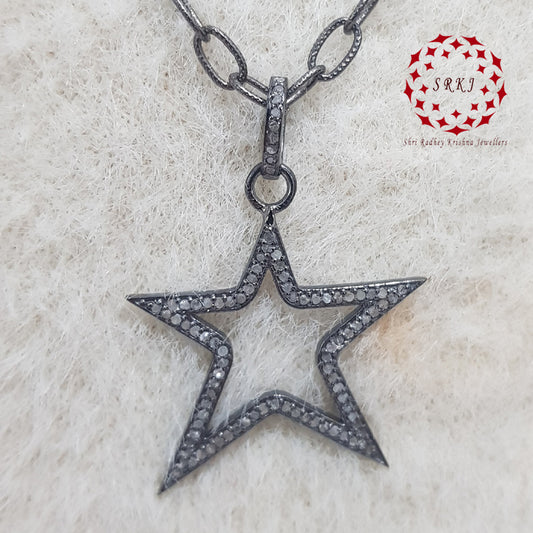 Good Looking Pave Diamond Star Design Black Silver Pendant, Star Necklace, Silver Jewelry