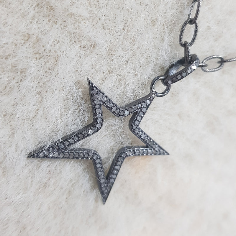 Good Looking Pave Diamond Star Design Black Silver Pendant, Star Necklace, Silver Jewelry