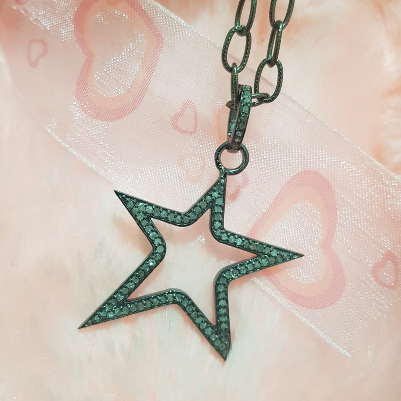 Good Looking Pave Diamond Star Design Black Silver Pendant, Star Necklace, Silver Jewelry