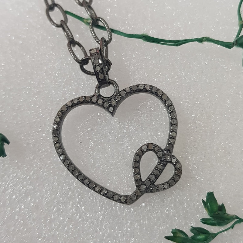 Stunning Heart Shape 925 Sterling Pave Diamond Black Pendant, Cutest Heart Pendant