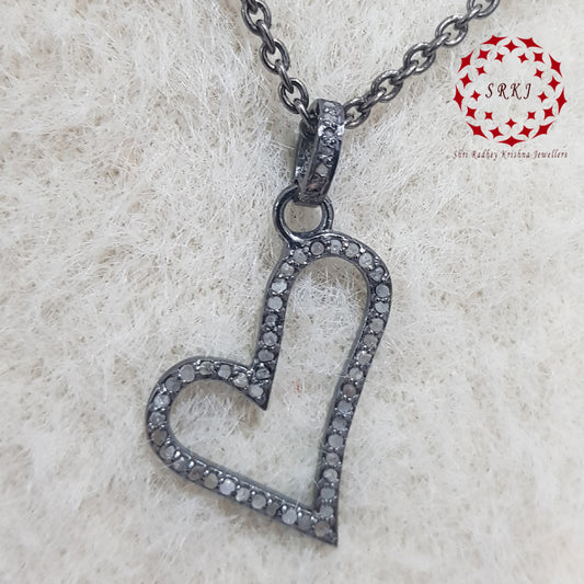 Gorgeous Pave Diamond Heart Design Stylish Silver Pendant, Beautiful Heart Pendant, Silver Jewelry