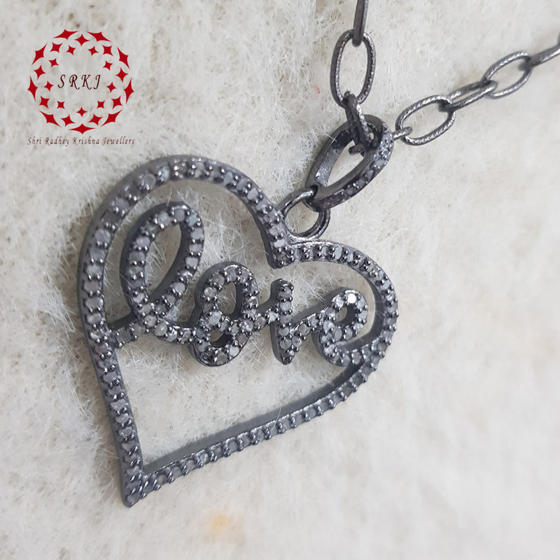 Beautifully 925 Sterling Natural Pave Diamond Silver Heart Love Pendant, Couple Gift, Silver Jewelry