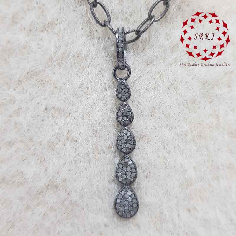 Elegant Fancy Designer Natural Pave Diamond Silver Pendant, Beautiful Pear Shape, Gift For Someone