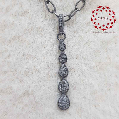 Elegant Fancy Designer Natural Pave Diamond Silver Pendant, Beautiful Pear Shape, Gift For Someone