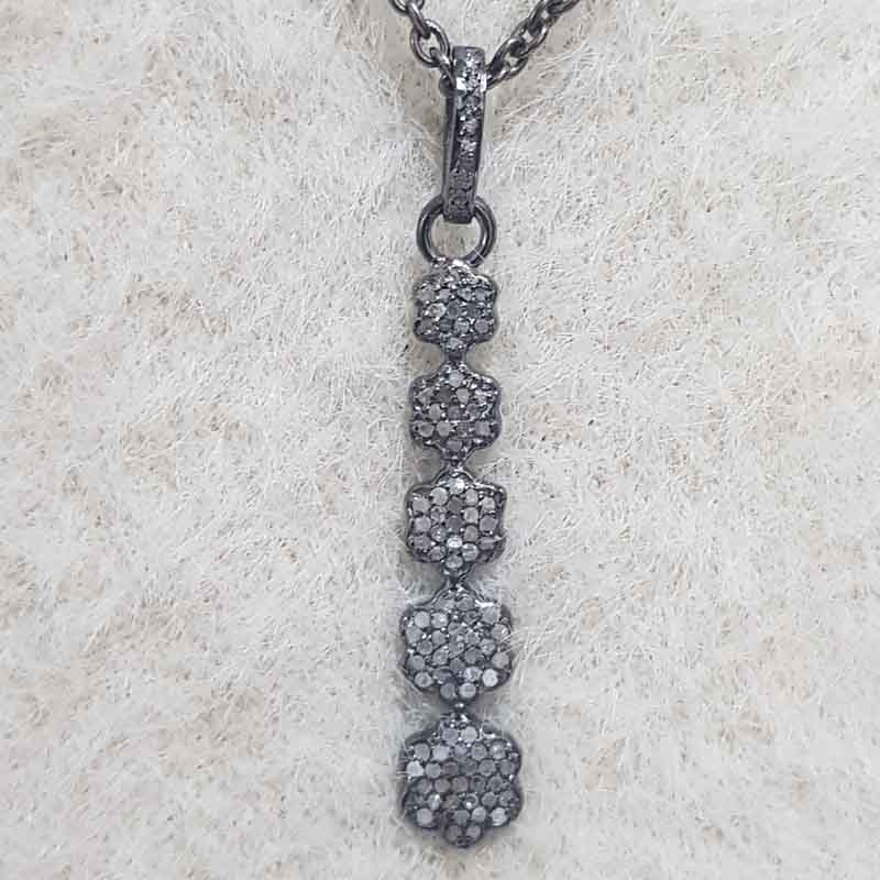 Super Stylish Pave Diamond Fancy Designer Silver Pendant, Flower Fancy Shape Necklace, Silver Jewelry, Gift For Someone