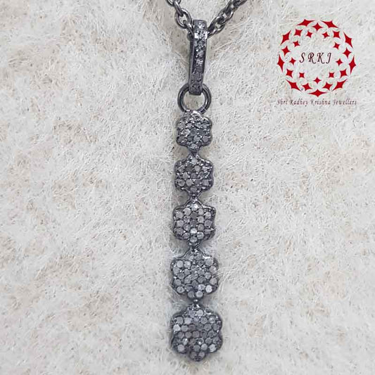 Super Stylish Pave Diamond Fancy Designer Silver Pendant, Flower Fancy Shape Necklace, Silver Jewelry, Gift For Someone