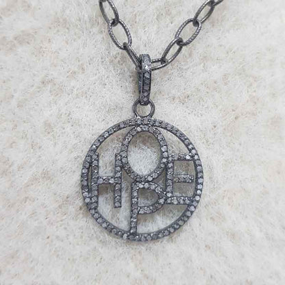 Good Looking Pave Diamond Round Hope Designed Black Pendant, Gift For Special One