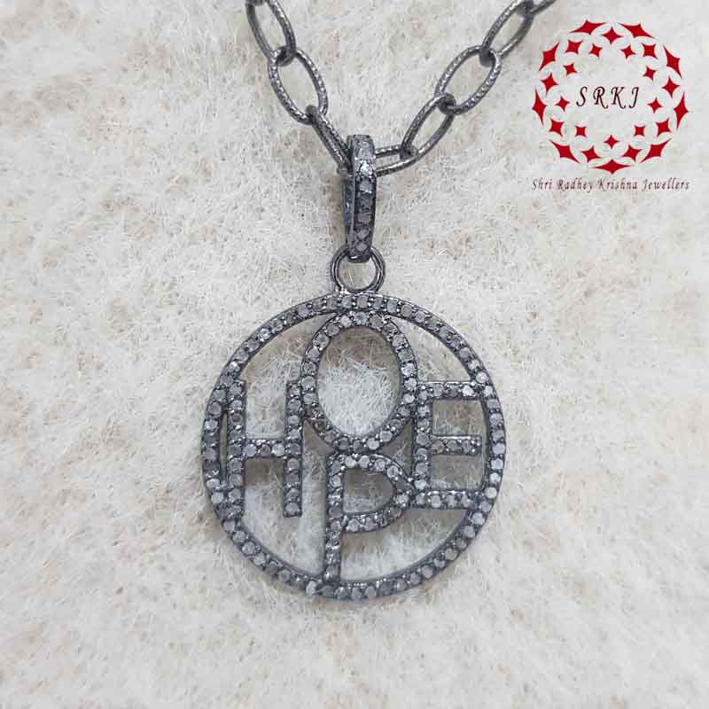 Good Looking Pave Diamond Round Hope Designed Black Pendant, Gift For Special One