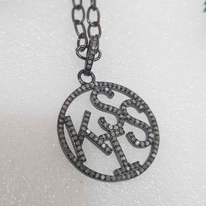 Beautifully 925 Sterling Pave Diamond Kiss Word Round Silver Pendant, Gift For Lovers, Valentines Day Gift