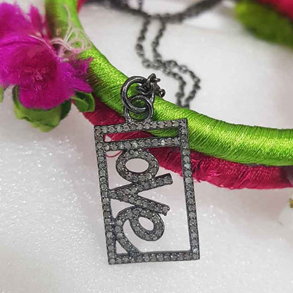 Antique Love Word Shape Handmade Designer Silver Pendant, Wedding Gift, Couple Gift