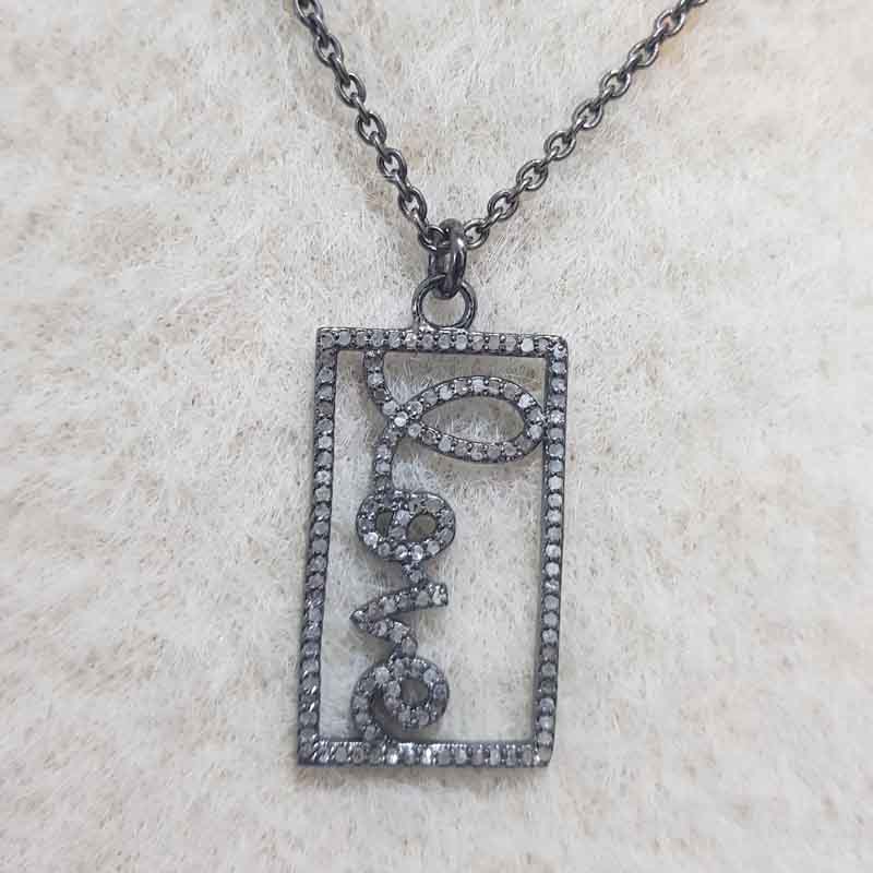 Gorgeous Handmade Love Word Designed Pave Diamond Silver Pendant, Stunning Love Necklace, Silver Jewelry