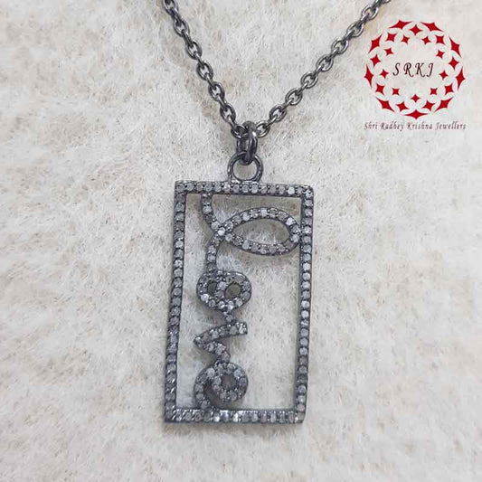 Gorgeous Handmade Love Word Designed Pave Diamond Silver Pendant, Stunning Love Necklace, Silver Jewelry