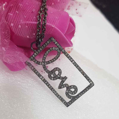 Gorgeous Handmade Love Word Designed Pave Diamond Silver Pendant, Stunning Love Necklace, Silver Jewelry