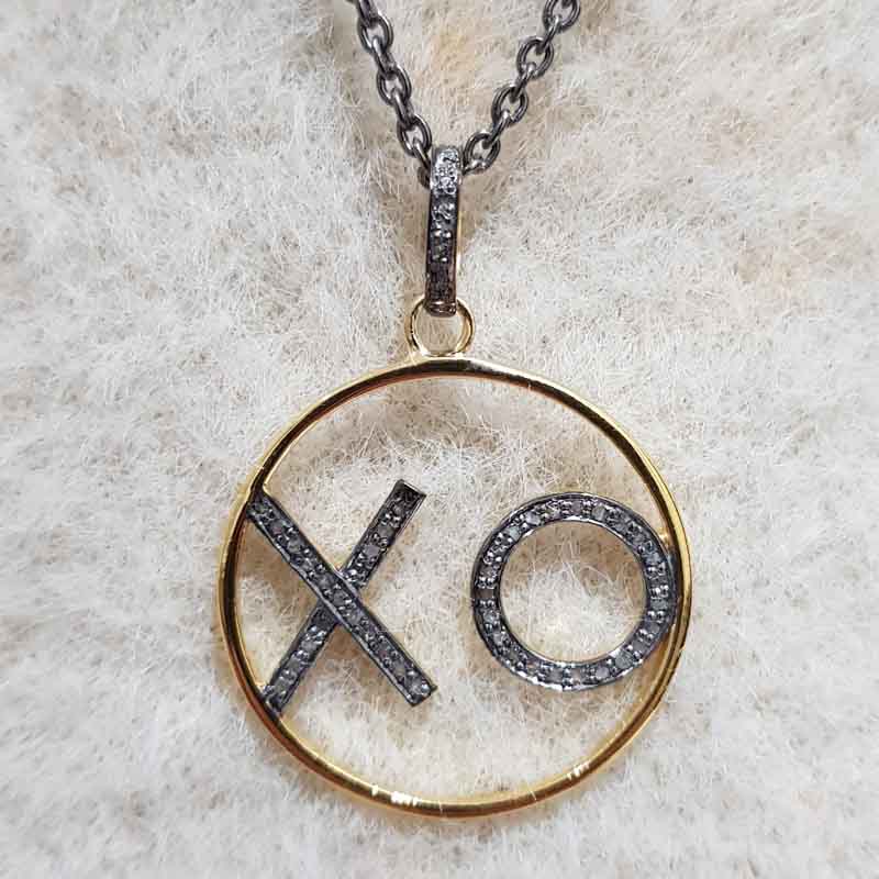 Shiny Handmade XO Designer Pave Diamond Pendant, Gift For Girlfriend, Anniversary Gift