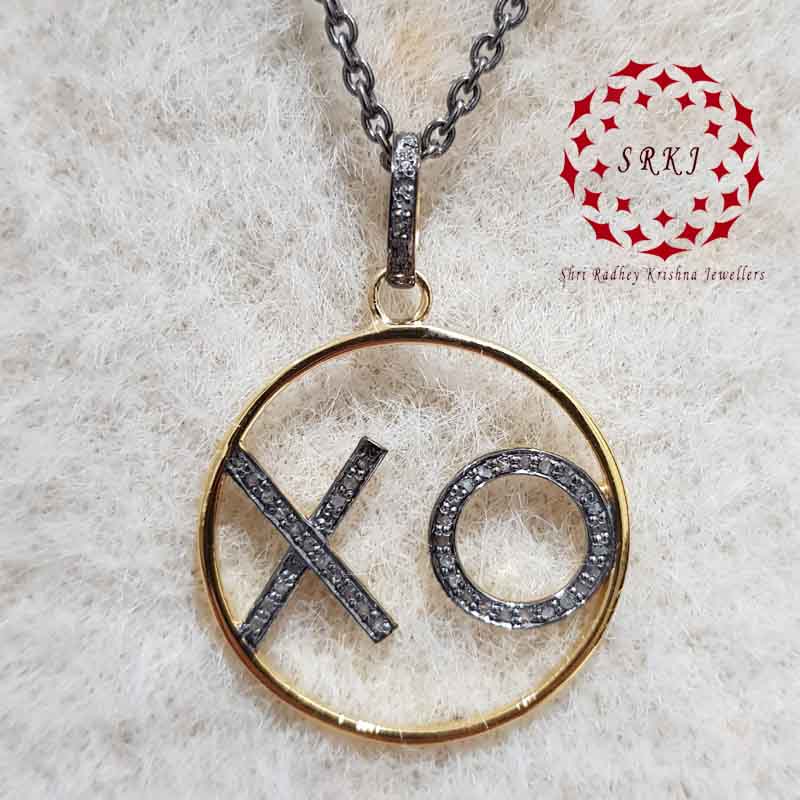 Shiny Handmade XO Designer Pave Diamond Pendant, Gift For Girlfriend, Anniversary Gift