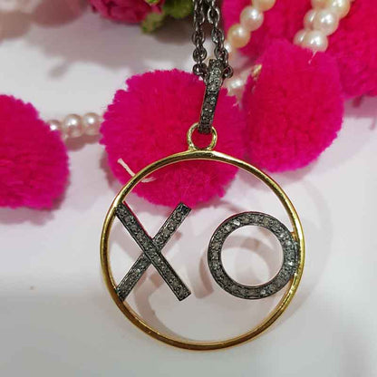 Shiny Handmade XO Designer Pave Diamond Pendant, Gift For Girlfriend, Anniversary Gift