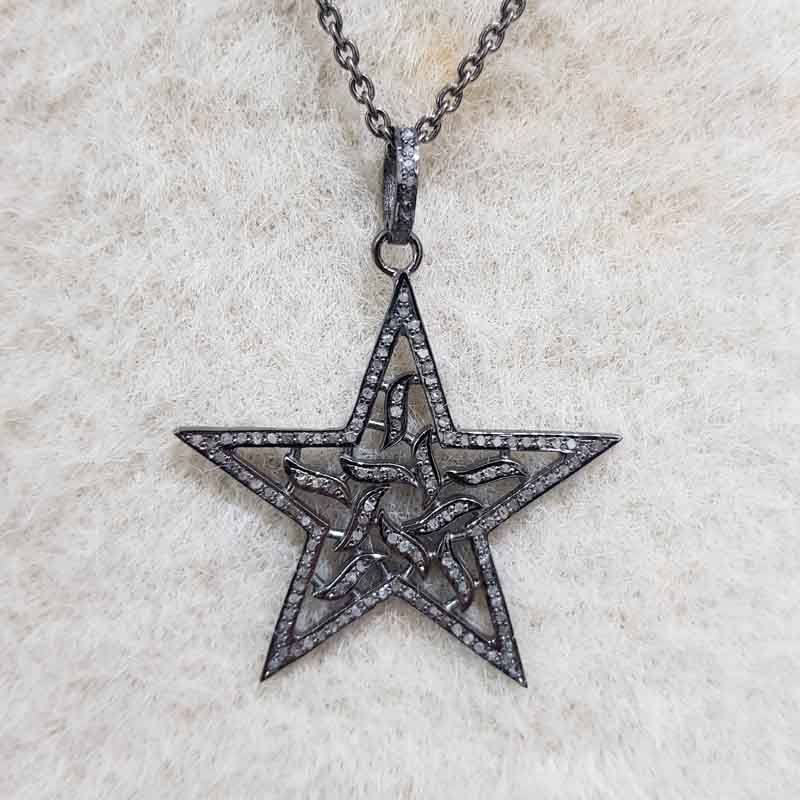 Beautifully Designed Star Pendant With Pave Diamond Layers, Amazing Star Pendant, Silver jewelry