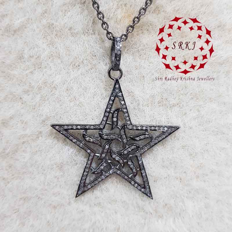 Beautifully Designed Star Pendant With Pave Diamond Layers, Amazing Star Pendant, Silver jewelry