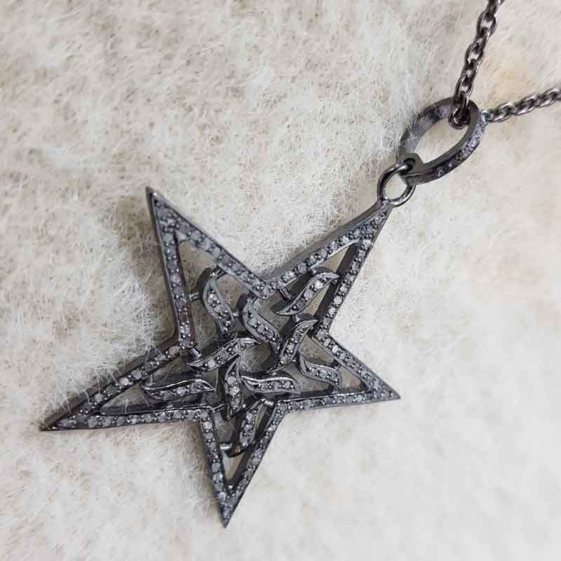 Beautifully Designed Star Pendant With Pave Diamond Layers, Amazing Star Pendant, Silver jewelry