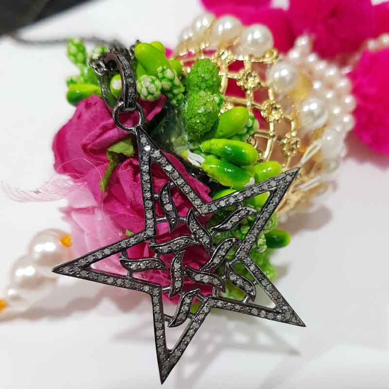 Beautifully Designed Star Pendant With Pave Diamond Layers, Amazing Star Pendant, Silver jewelry