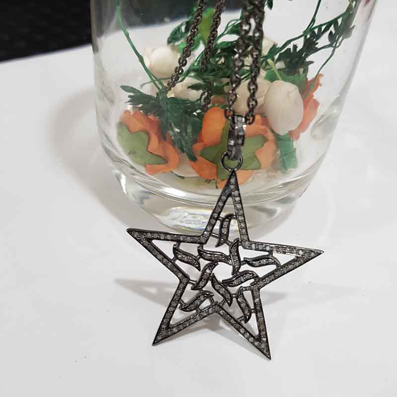 Beautifully Designed Star Pendant With Pave Diamond Layers, Amazing Star Pendant, Silver jewelry