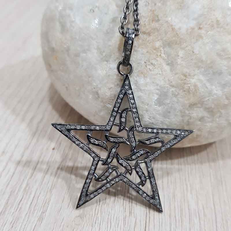 Beautifully Designed Star Pendant With Pave Diamond Layers, Amazing Star Pendant, Silver jewelry